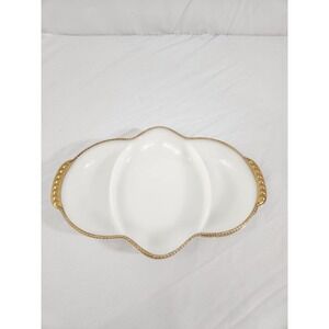 Anchor Hocking‎ Fire King Milk Glass Deviled Egg Divided Plates Gold Trim READ
